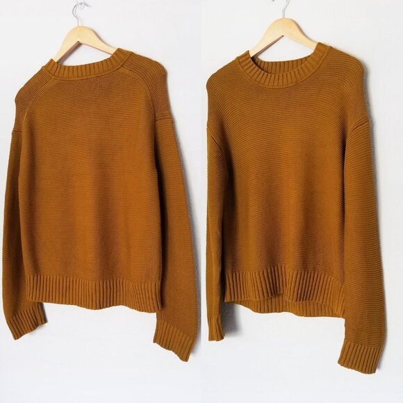 Everlane The Link-Stitch Crewneck Sweater XS Brass Brown 100% Cotton Jumper Top - Picture 4 of 15